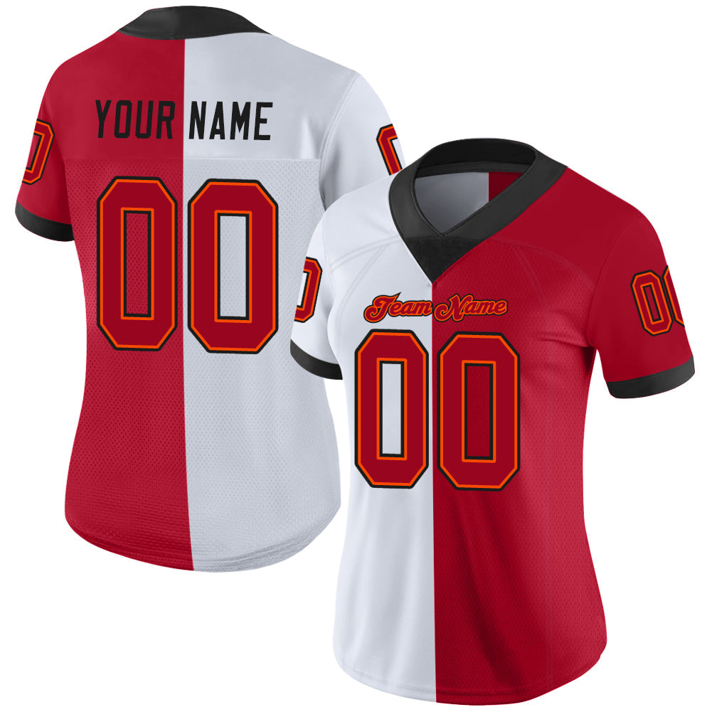 Custom White Red-Black Mesh Split Fashion Football Jersey - Sky-Custom