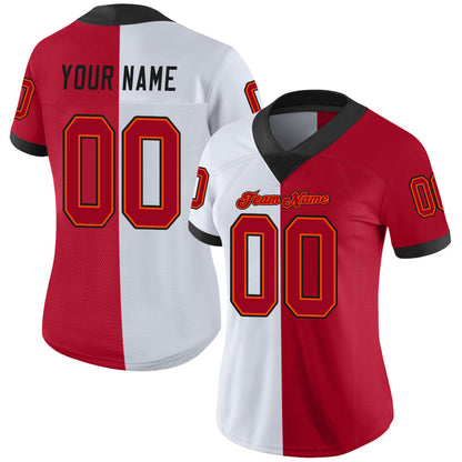 Custom White Red-Black Mesh Split Fashion Football Jersey - Sky-Custom