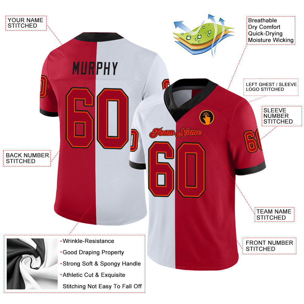 Custom White Red-Black Mesh Split Fashion Football Jersey - Sky-Custom