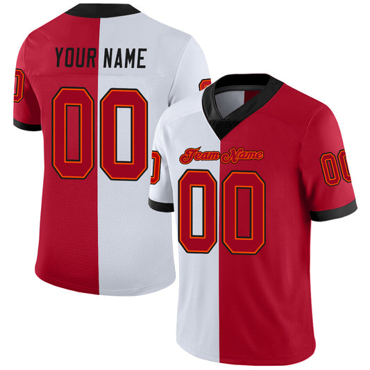 Custom White Red-Black Mesh Split Fashion Football Jersey - Sky-Custom