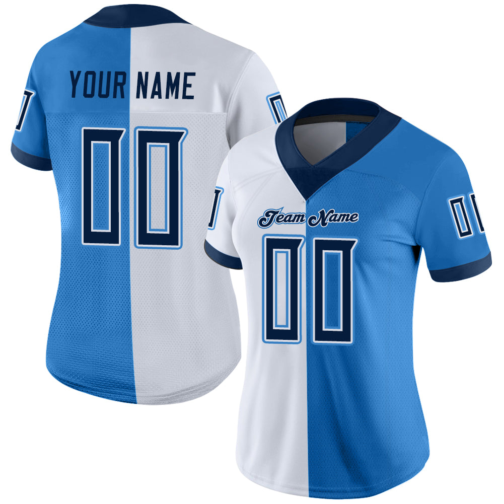 Custom Powder Blue Navy-White Mesh Split Fashion Football Jersey - Sky-Custom
