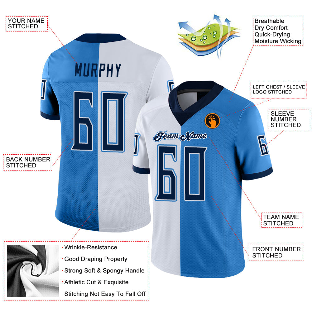 Custom Powder Blue Navy-White Mesh Split Fashion Football Jersey - Sky-Custom