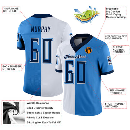 Custom Powder Blue Navy-White Mesh Split Fashion Football Jersey - Sky-Custom