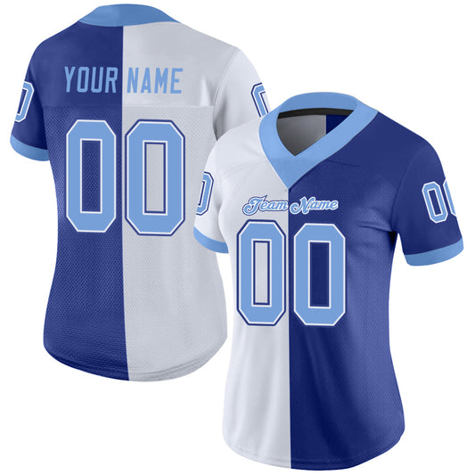 Custom Royal Light Blue-White Mesh Split Fashion Football Jersey - Sky-Custom