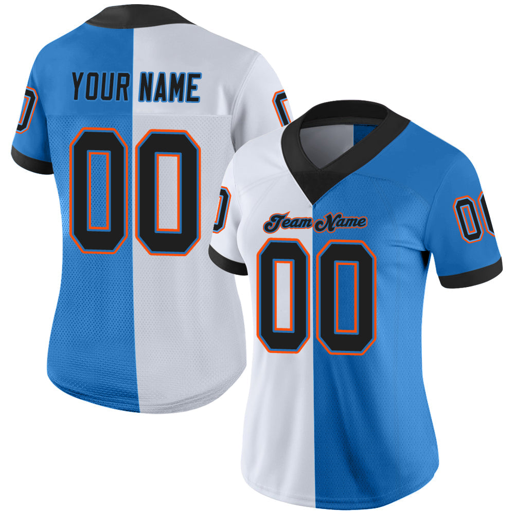 Custom Powder Blue Black-White Mesh Split Fashion Football Jersey - Sky-Custom