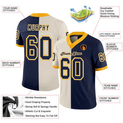 Custom Cream Navy-Gold Mesh Split Fashion Football Jersey - Sky-Custom