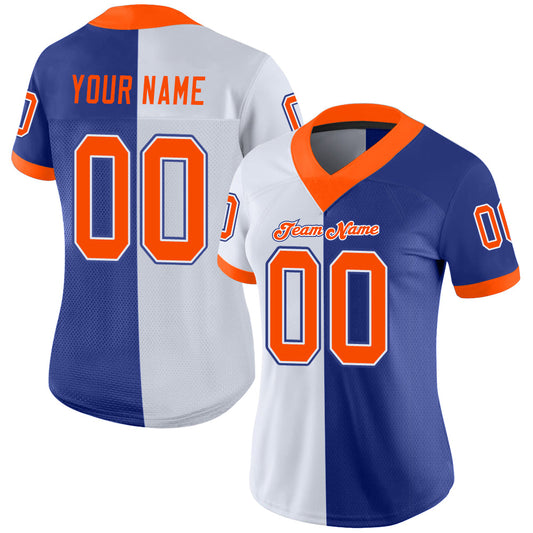 Custom Royal Orange-White Mesh Split Fashion Football Jersey - Sky-Custom