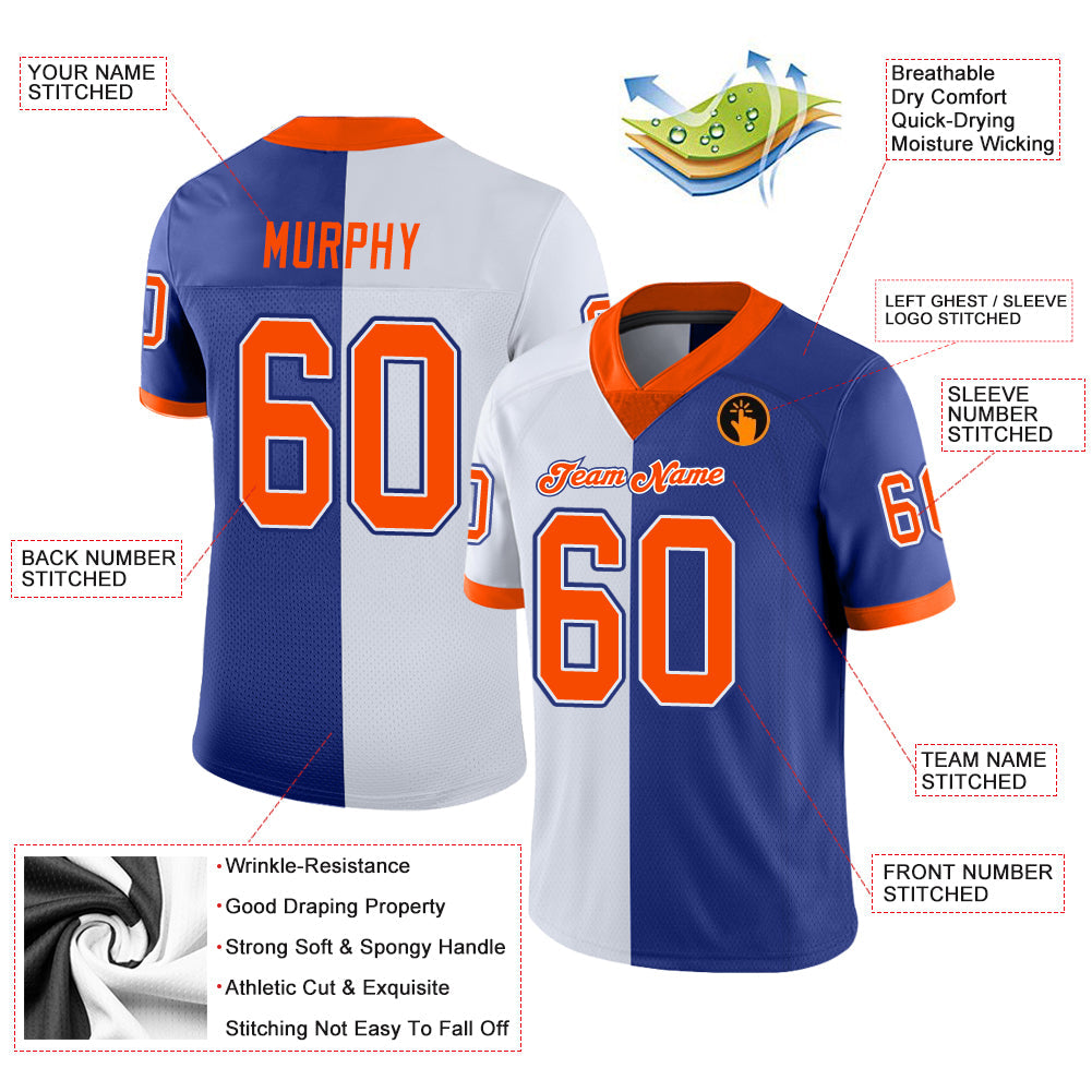 Custom Royal Orange-White Mesh Split Fashion Football Jersey - Sky-Custom