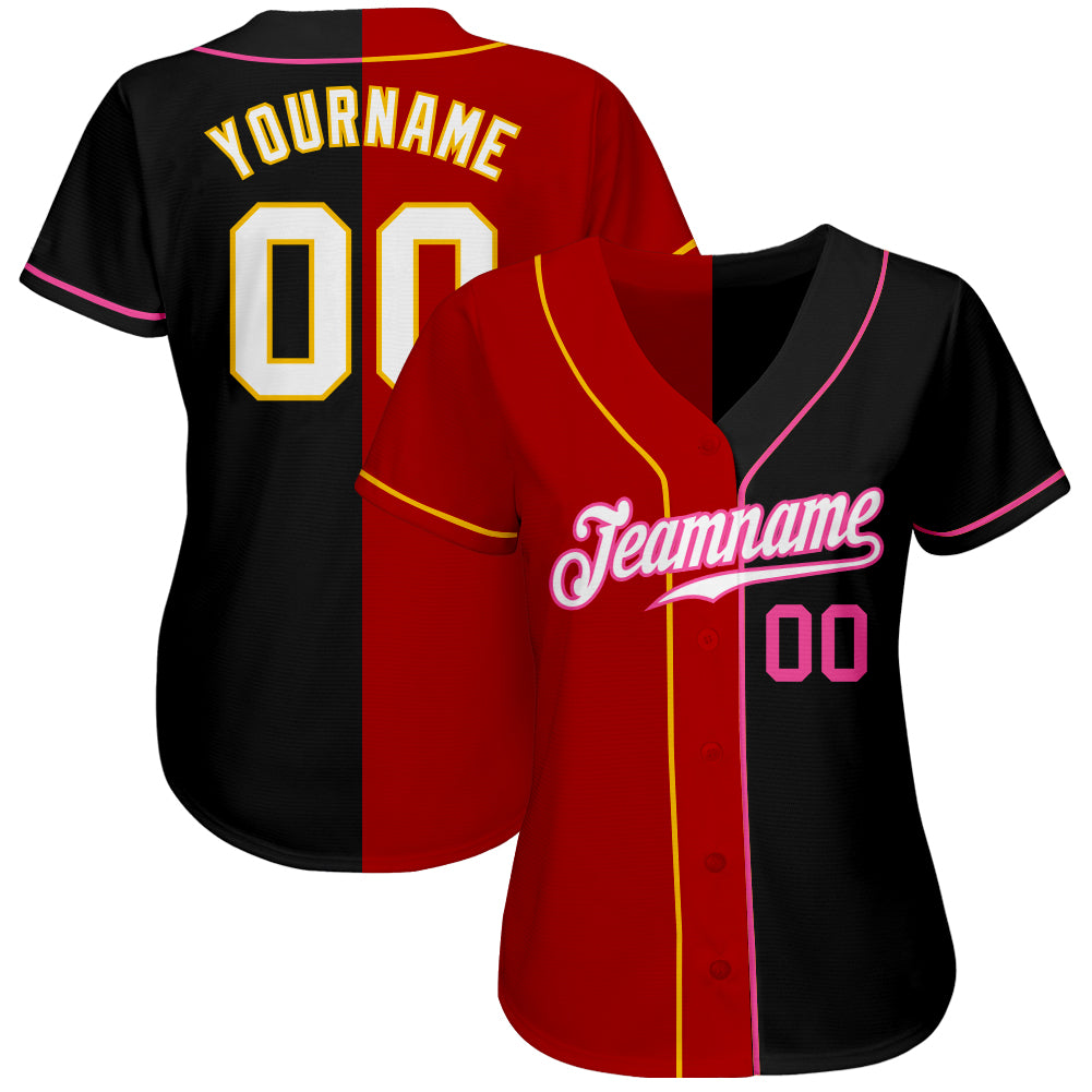 Custom Black White-Red Authentic Split Fashion Baseball Jersey - Sky-Custom