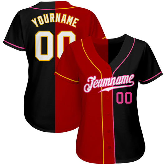 Custom Black White-Red Authentic Split Fashion Baseball Jersey - Sky-Custom