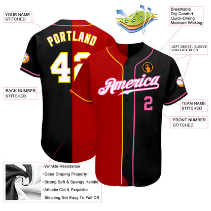 Custom Black White-Red Authentic Split Fashion Baseball Jersey - Sky-Custom