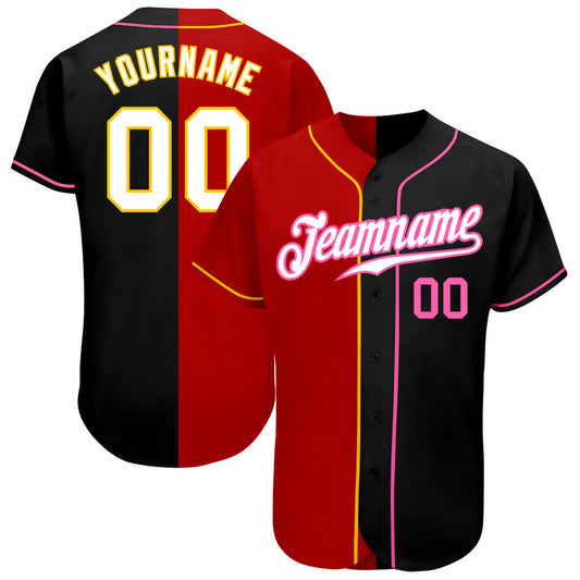 Custom Black White-Red Authentic Split Fashion Baseball Jersey - Sky-Custom
