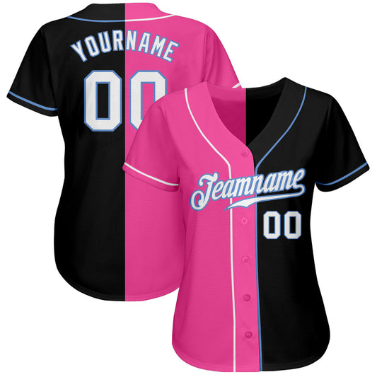Custom Black White-Pink Authentic Split Fashion Baseball Jersey - Sky-Custom