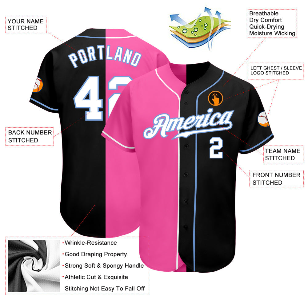 Custom Black White-Pink Authentic Split Fashion Baseball Jersey - Sky-Custom
