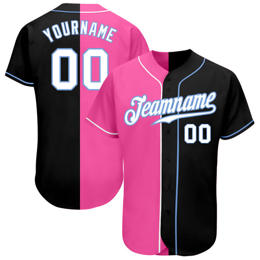 Custom Black White-Pink Authentic Split Fashion Baseball Jersey - Sky-Custom