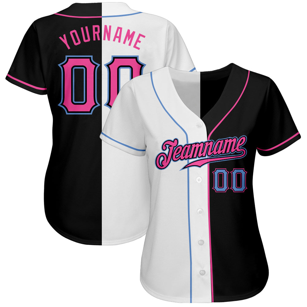 Custom Black Pink-White Authentic Split Fashion Baseball Jersey - Sky-Custom