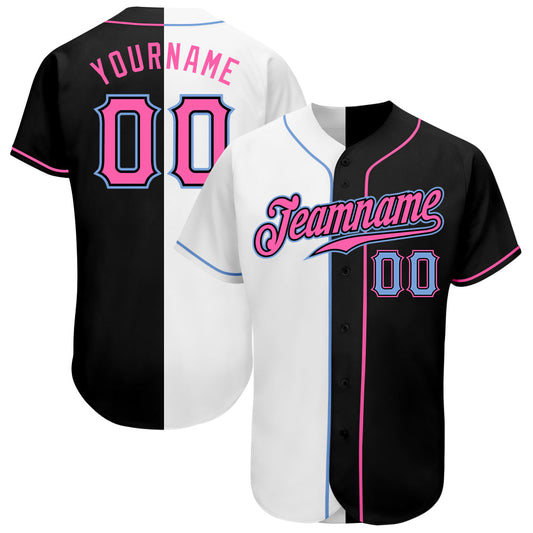 Custom Black Pink-White Authentic Split Fashion Baseball Jersey - Sky-Custom