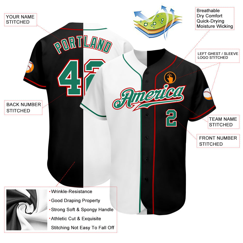 Custom Black Kelly Green-White Authentic Split Fashion Baseball Jersey - Sky-Custom