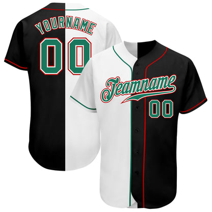 Custom Black Kelly Green-White Authentic Split Fashion Baseball Jersey - Sky-Custom