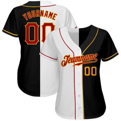 Custom Black Red-White Authentic Split Fashion Baseball Jersey - Sky-Custom