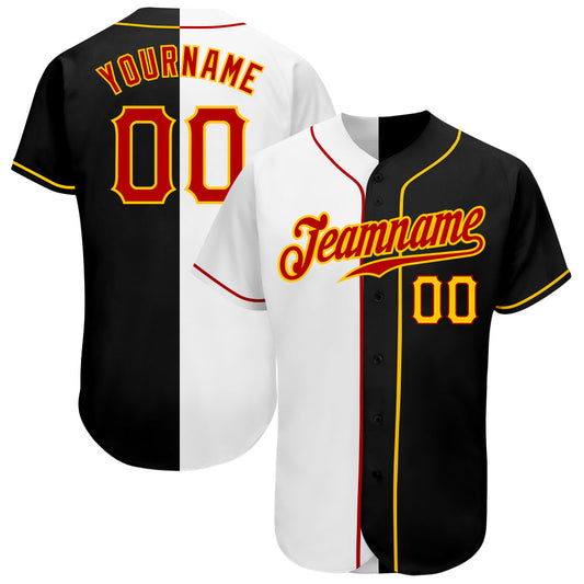 Custom Black Red-White Authentic Split Fashion Baseball Jersey - Sky-Custom