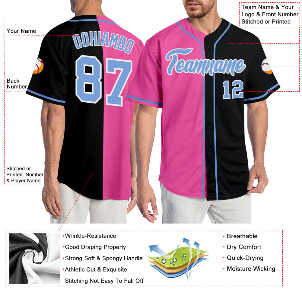 Custom Black Light Blue-Pink Authentic Split Fashion Baseball Jersey - Sky-Custom