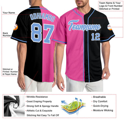 Custom Black Light Blue-Pink Authentic Split Fashion Baseball Jersey - Sky-Custom