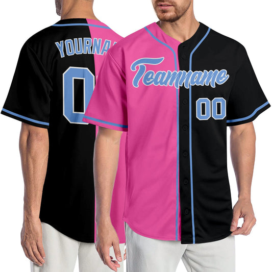 Custom Black Light Blue-Pink Authentic Split Fashion Baseball Jersey - Sky-Custom
