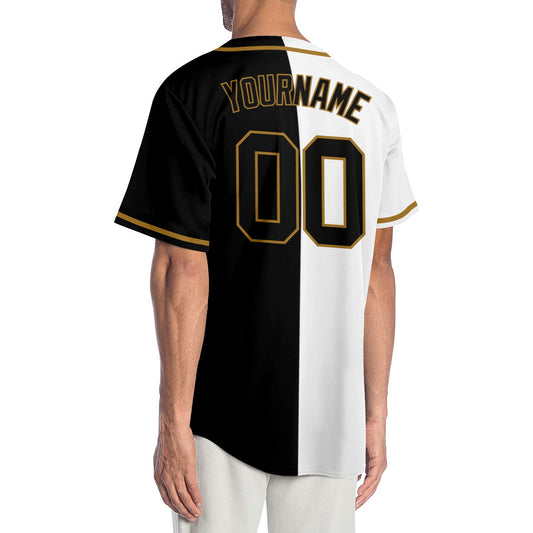 Custom White Black-Old Gold Authentic Split Fashion Baseball Jersey - Sky-Custom