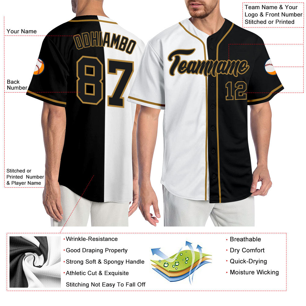Custom White Black-Old Gold Authentic Split Fashion Baseball Jersey - Sky-Custom