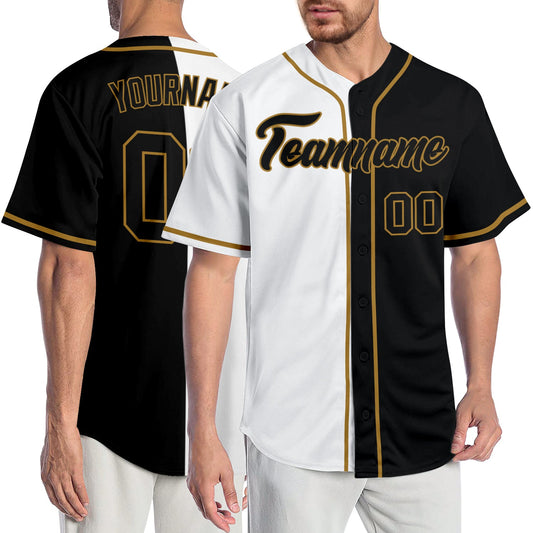 Custom White Black-Old Gold Authentic Split Fashion Baseball Jersey - Sky-Custom