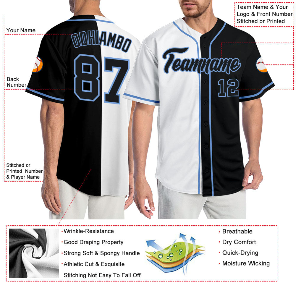 Custom White Black-Light Blue Authentic Split Fashion Baseball Jersey - Sky-Custom