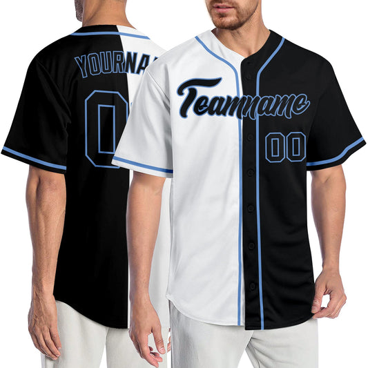 Custom White Black-Light Blue Authentic Split Fashion Baseball Jersey - Sky-Custom