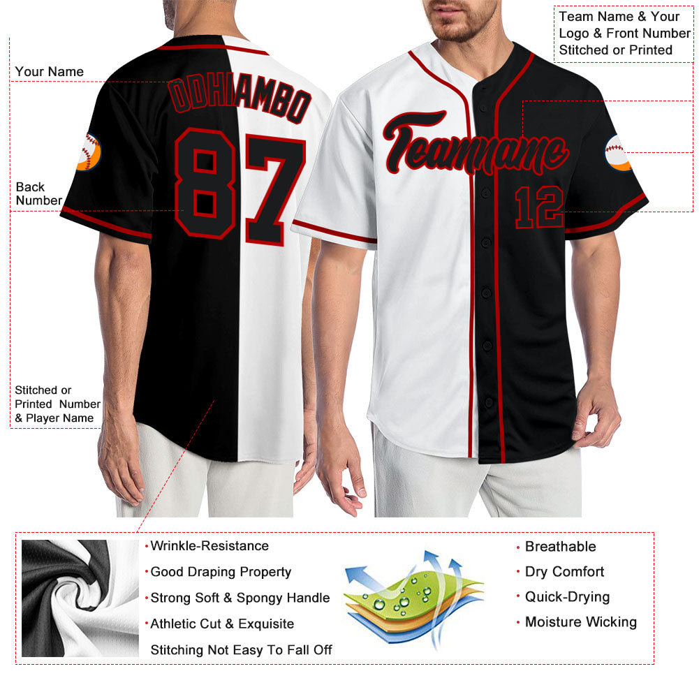 Custom White Black-Red Authentic Split Fashion Baseball Jersey - Sky-Custom