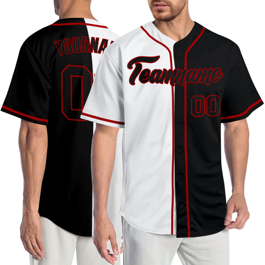 Custom White Black-Red Authentic Split Fashion Baseball Jersey - Sky-Custom