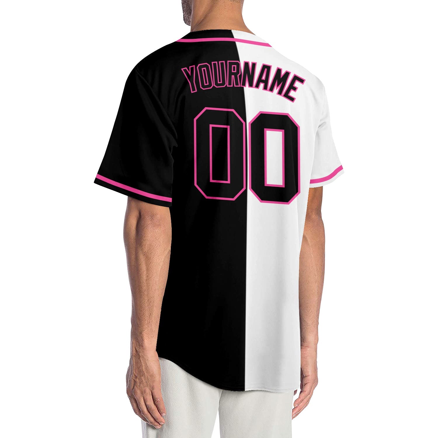 Custom White Black-Pink Authentic Split Fashion Baseball Jersey - Sky-Custom