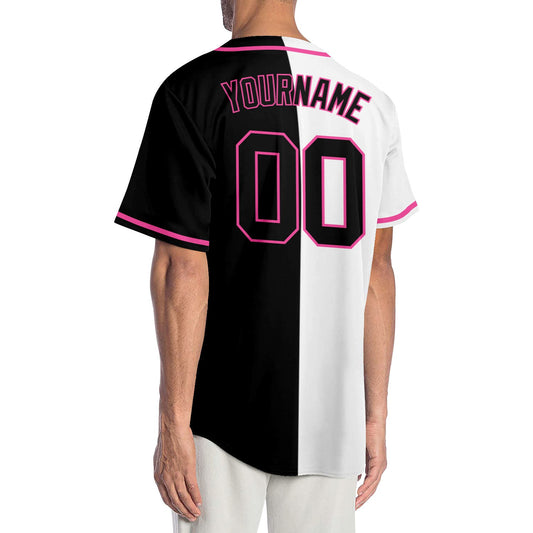 Custom White Black-Pink Authentic Split Fashion Baseball Jersey - Sky-Custom