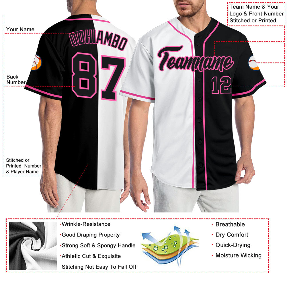 Custom White Black-Pink Authentic Split Fashion Baseball Jersey - Sky-Custom
