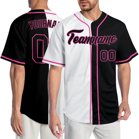 Custom White Black-Pink Authentic Split Fashion Baseball Jersey - Sky-Custom