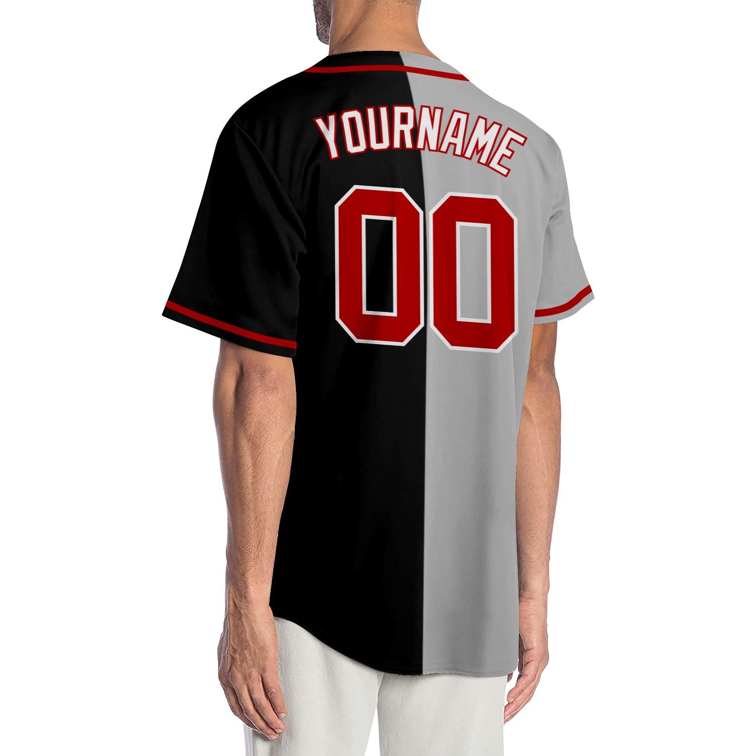 Custom Black Red-Gray Authentic Split Fashion Baseball Jersey - Sky-Custom