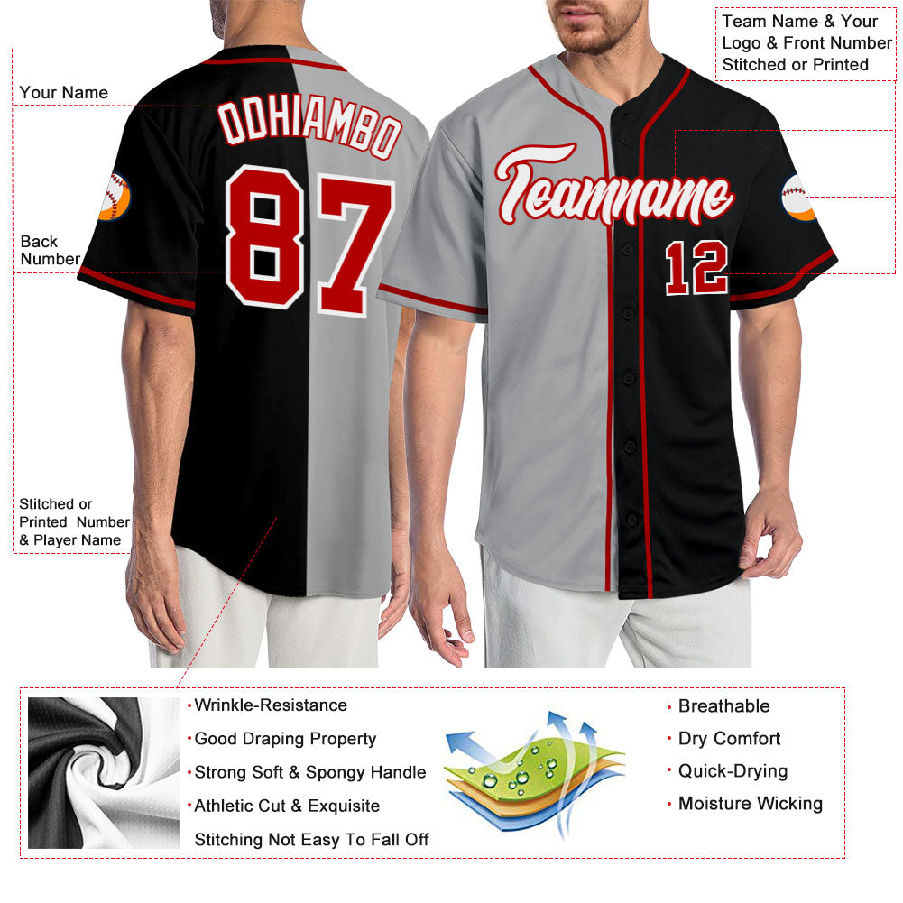 Custom Black Red-Gray Authentic Split Fashion Baseball Jersey - Sky-Custom
