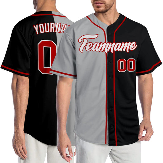 Custom Black Red-Gray Authentic Split Fashion Baseball Jersey - Sky-Custom