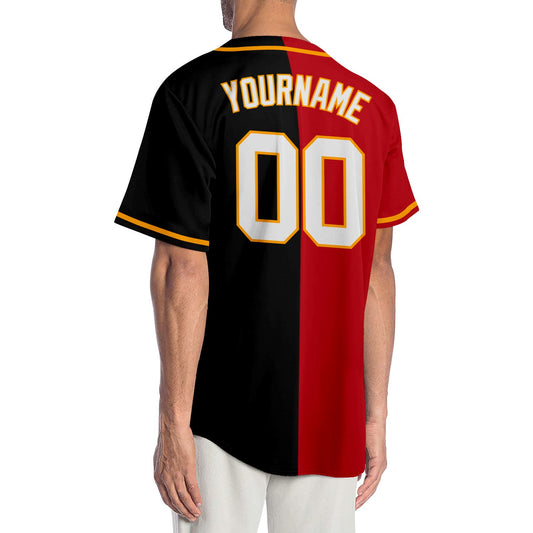 Custom Black White-Red Authentic Split Fashion Baseball Jersey - Sky-Custom