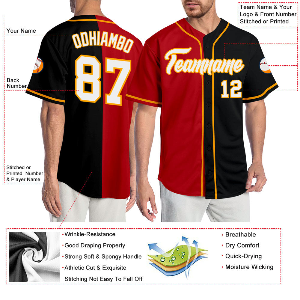 Custom Black White-Red Authentic Split Fashion Baseball Jersey - Sky-Custom