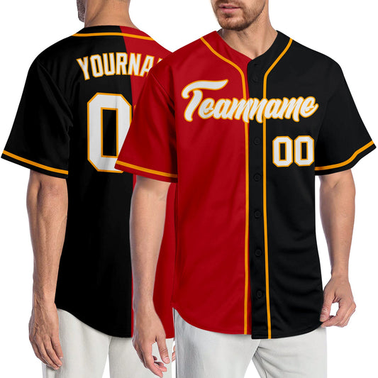 Custom Black White-Red Authentic Split Fashion Baseball Jersey - Sky-Custom