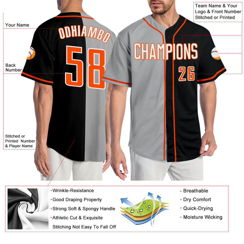 Custom Black White-Gray Authentic Split Fashion Baseball Jersey - Sky-Custom