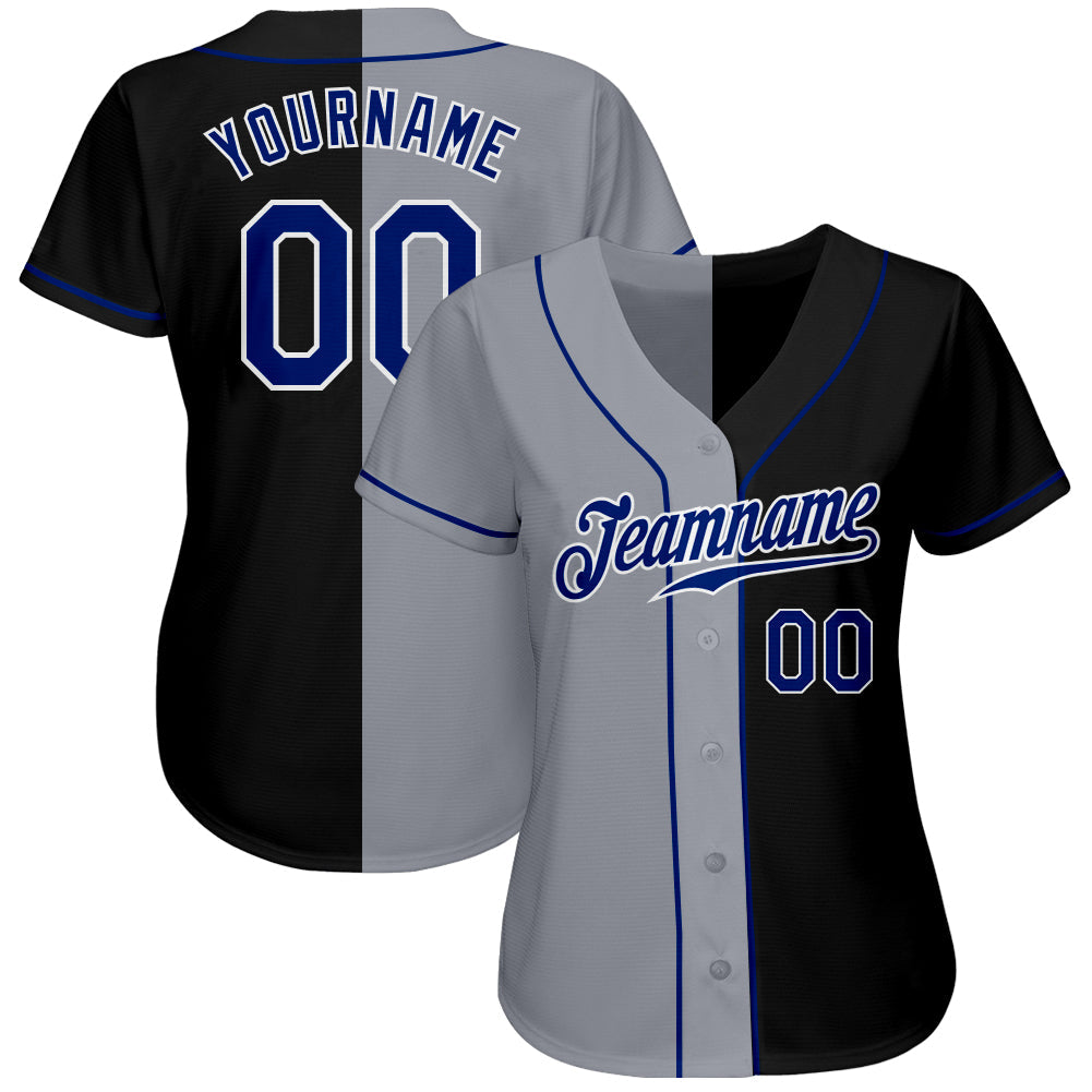 Custom Black Royal-Gray Authentic Split Fashion Baseball Jersey - Sky-Custom