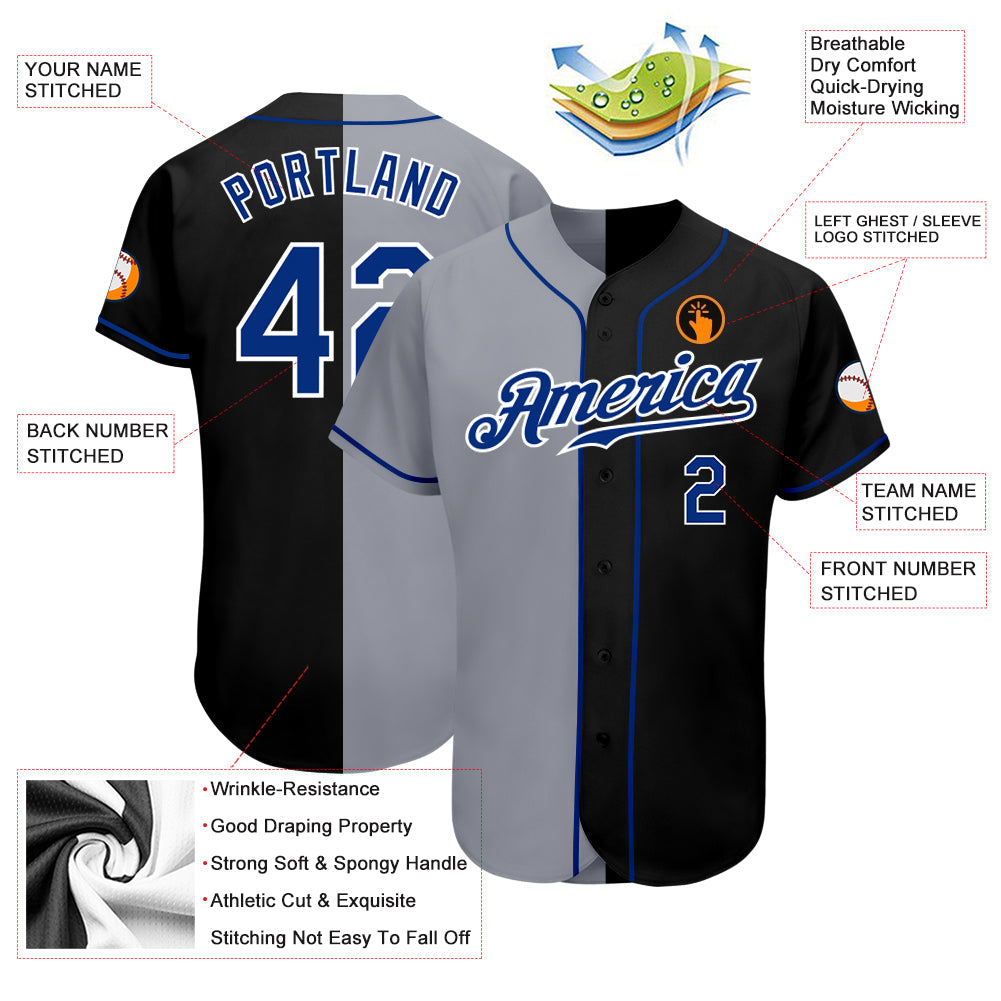 Custom Black Royal-Gray Authentic Split Fashion Baseball Jersey - Sky-Custom