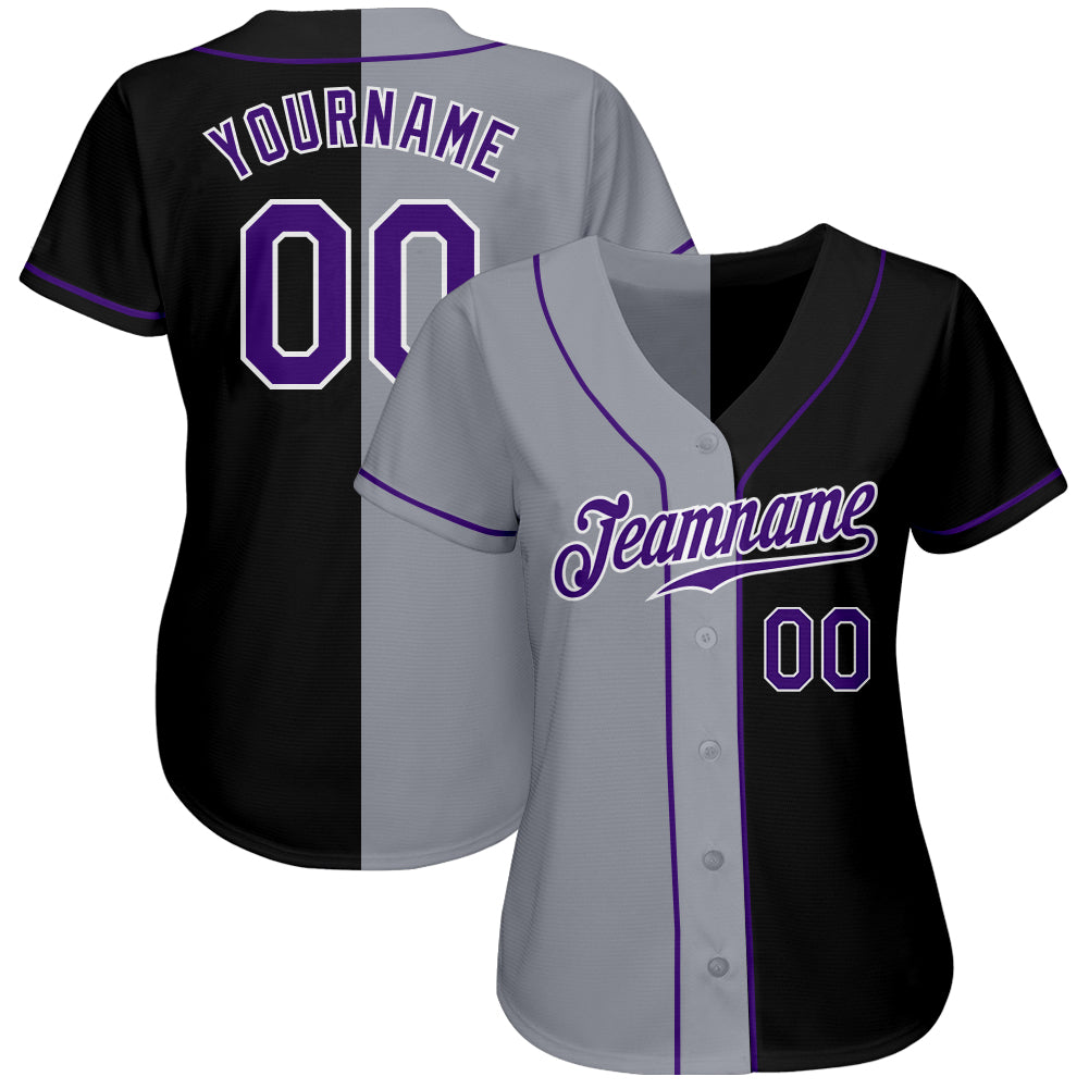 Custom Black Purple-Gray Authentic Split Fashion Baseball Jersey - Sky-Custom