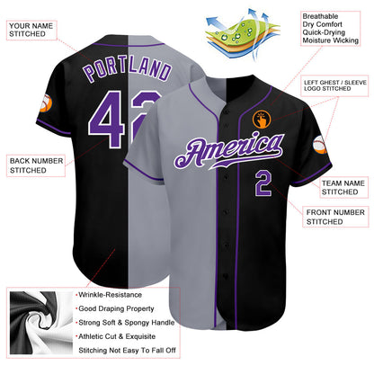 Custom Black Purple-Gray Authentic Split Fashion Baseball Jersey - Sky-Custom